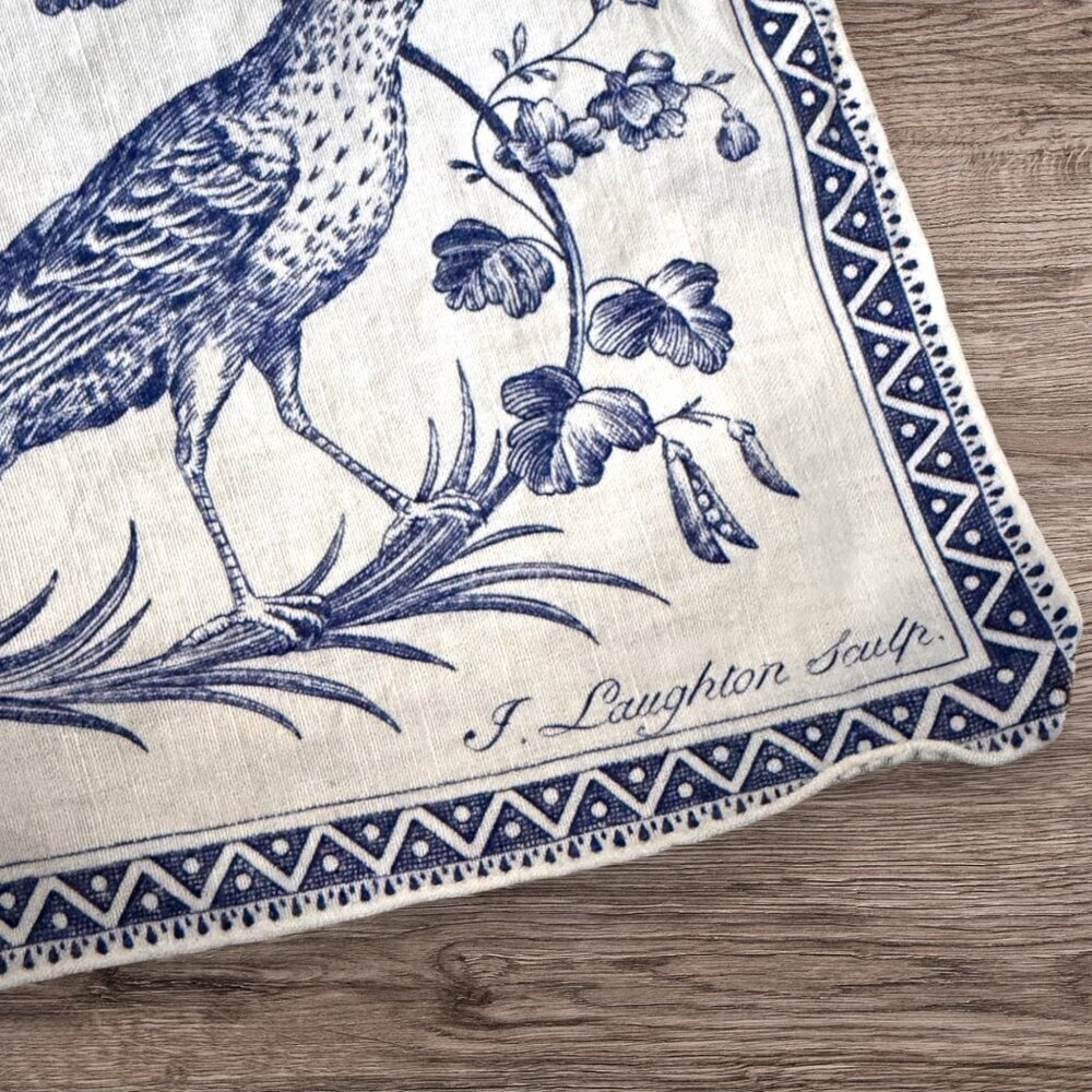Vintage Aviary Bird Toile Textile Blue White Chinoiserie Wall Art J Laughton - Picture 3 of 11